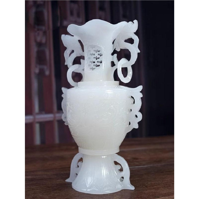 天然玉石仿古镂空花瓶摆件玉雕古风平安中式礼品客厅玄关装饰摆设