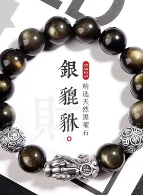 天然貔貅手链金曜石文玩男女情侣款本命年铜钱转运珠手串盘玩把件