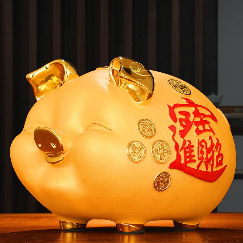 金猪存钱罐树脂工艺品招财进宝可爱猪大人儿童储蓄罐可存取大容量