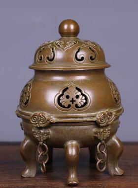 全铜仿古五足帝王炉檀香盘香茶道香熏摆件家用家居办公室书房茶桌