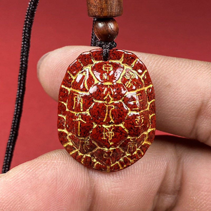 贵州原矿朱砂晶体砂龟甲吊坠子烫金晶体砂项链吊坠男女款礼物批发