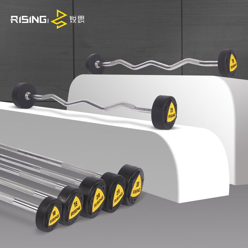 rising锐思健身房专用固定式杠铃力量区二头弯举小杠铃曲杆直杆