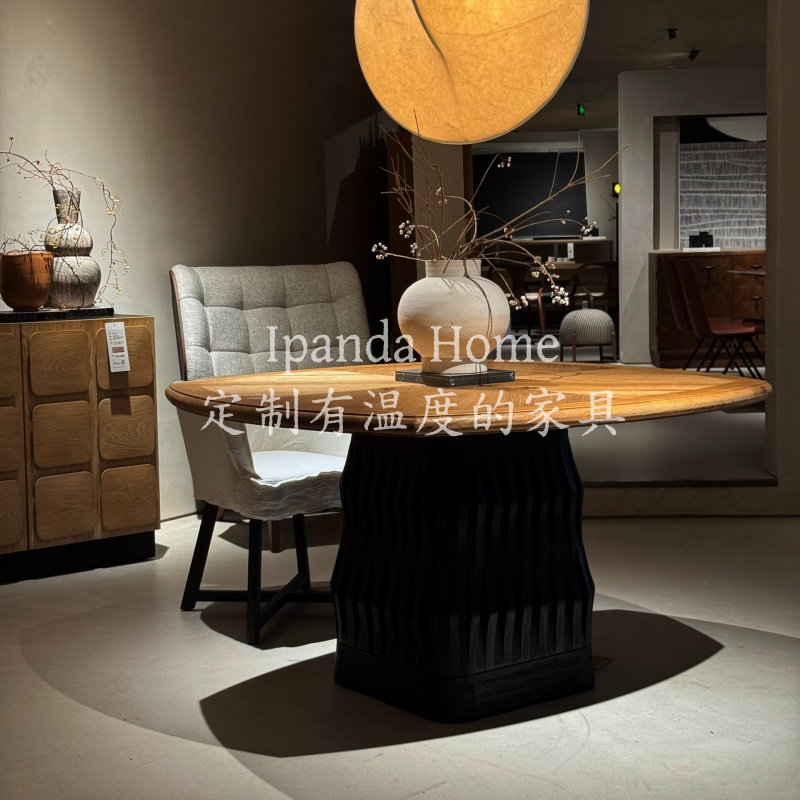 侘寂风实木异形餐桌中古家用圆桌