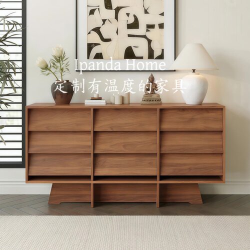 中古风实木九斗柜法式复古高级感家用客厅设计师款玄关柜储物柜子