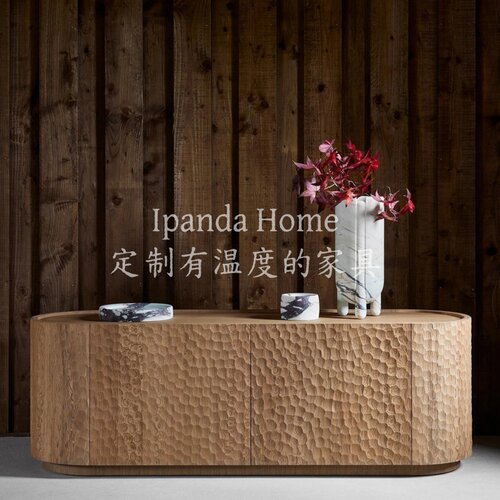 中古风实木雕刻胡桃木色玄关柜