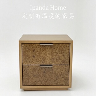 中古风树瘤皮床头柜法式复古高级感家用客厅设计师款卧室床边柜子