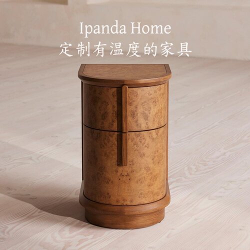 中古法式实木树瘤皮弧形床头柜