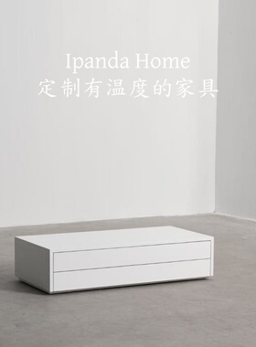 中古风实木白色烤漆长方形茶几法式复古设计师款高级感家用咖啡桌