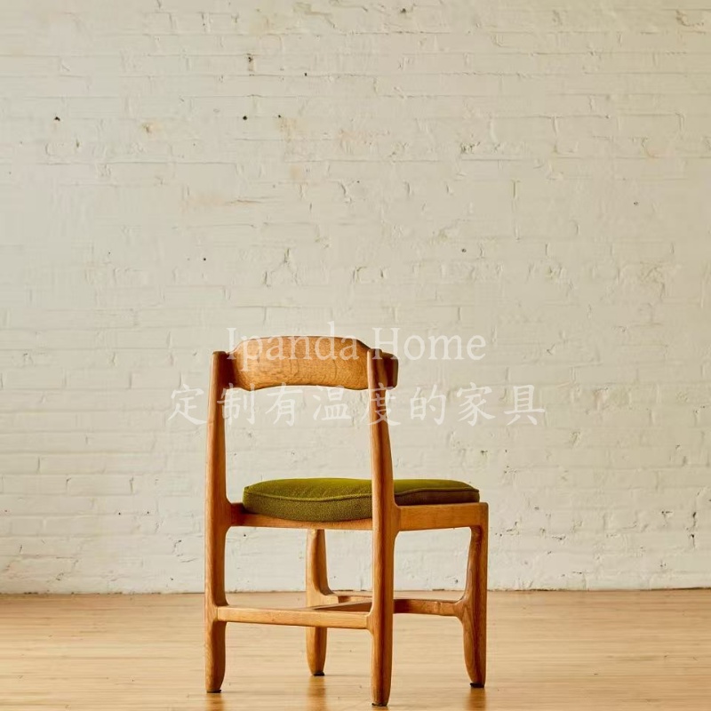 中古风白蜡木实木靠背餐椅侘寂风家用餐厅椅子法式复古定制单人椅