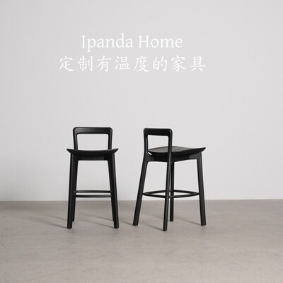 中古风实木吧台椅法式复古设计师款高级感家用客厅靠背高脚凳子