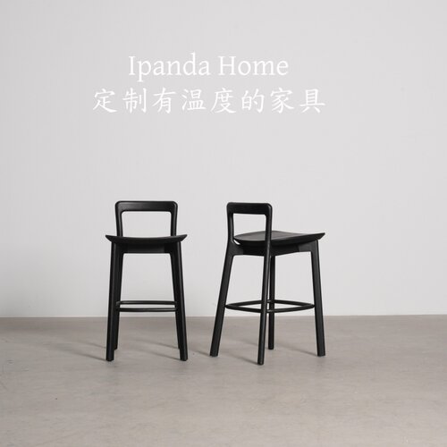 中古风实木吧台椅法式复古设计师款高级感家用客厅靠背高脚凳子
