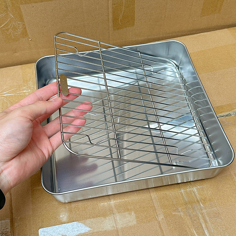 食品级304不锈钢空气炸锅烤盘烤架烤箱家用烤肉专用器皿方形圆形