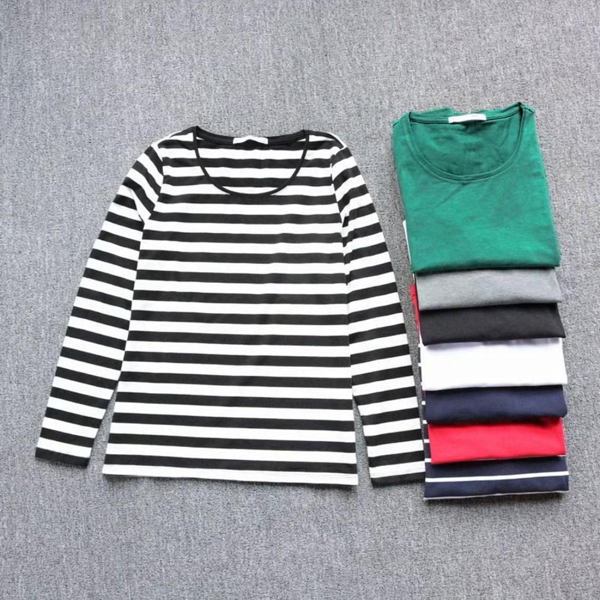 外贸女纯棉长袖T恤宽松打底衫春