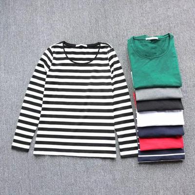 外贸女纯棉长袖T恤宽松打底衫春