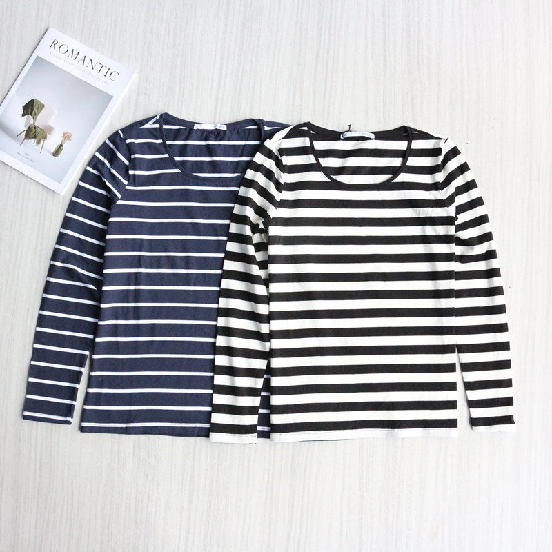 外贸女纯棉条纹打底衫长袖家居服睡衣宽松百搭T恤春秋可外穿上衣,女士内衣/男士内衣/家居服,睡衣上装,淘宝优惠券,粉丝福利购,淘宝优惠卷