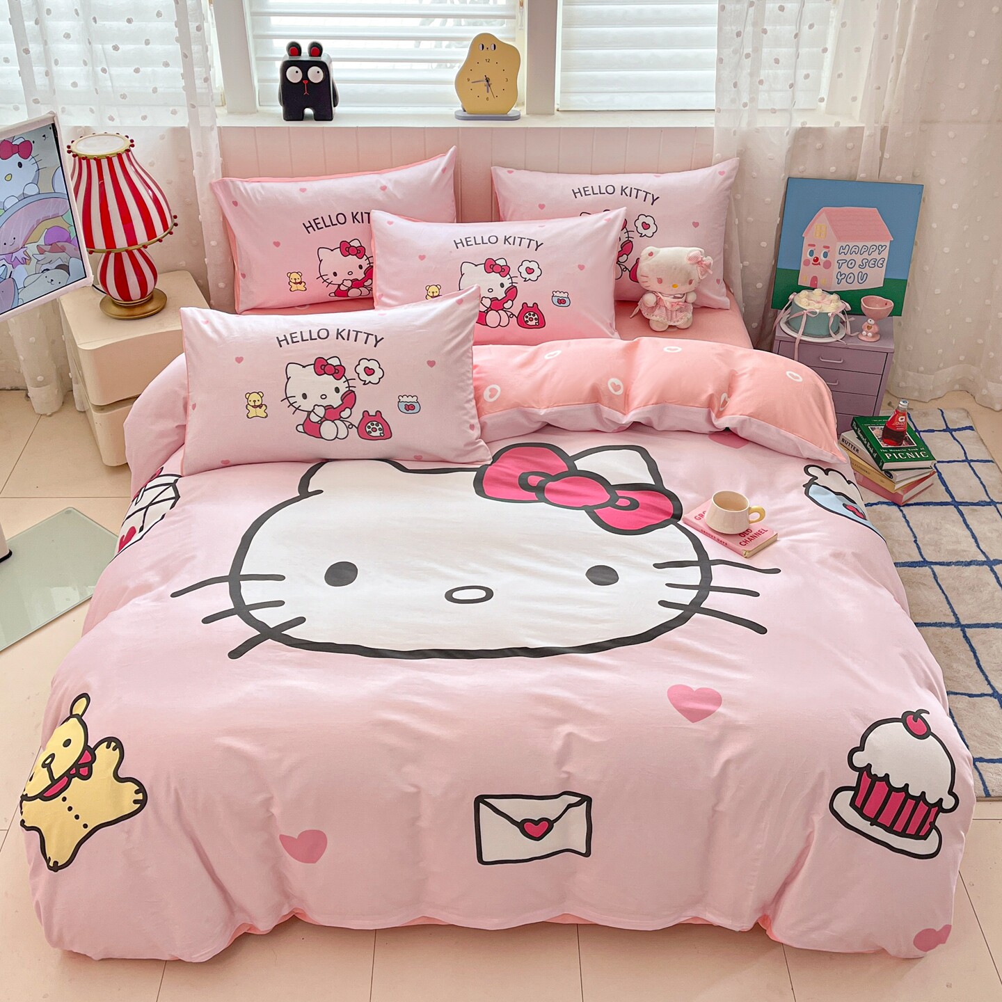 helloKitty全棉卡通四件套纯棉儿童床单被套学生宿舍床上三件套女