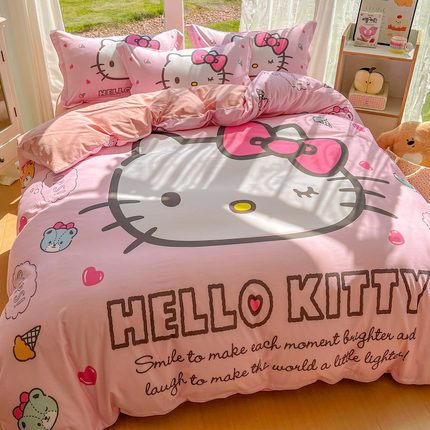 helloKitty全棉磨毛四件套卡通纯棉儿童加厚床单被套学生三件套女