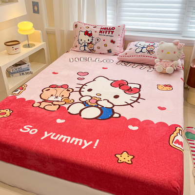 helloKitty冬季加厚牛奶绒床笠