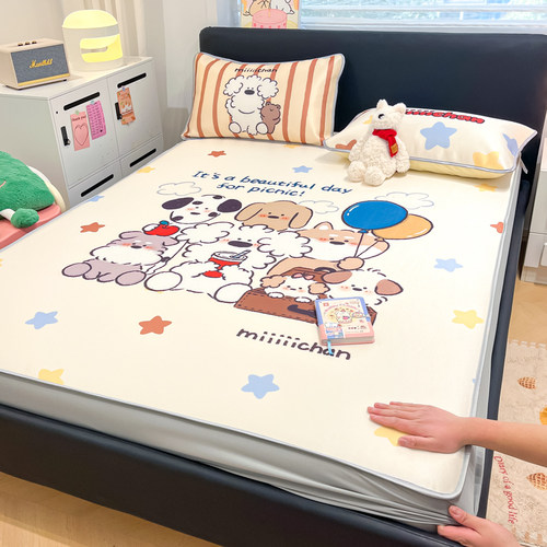 卡通小狗夏季冰丝凉席学生宿舍单人防滑床笠可水洗儿童空调软席子