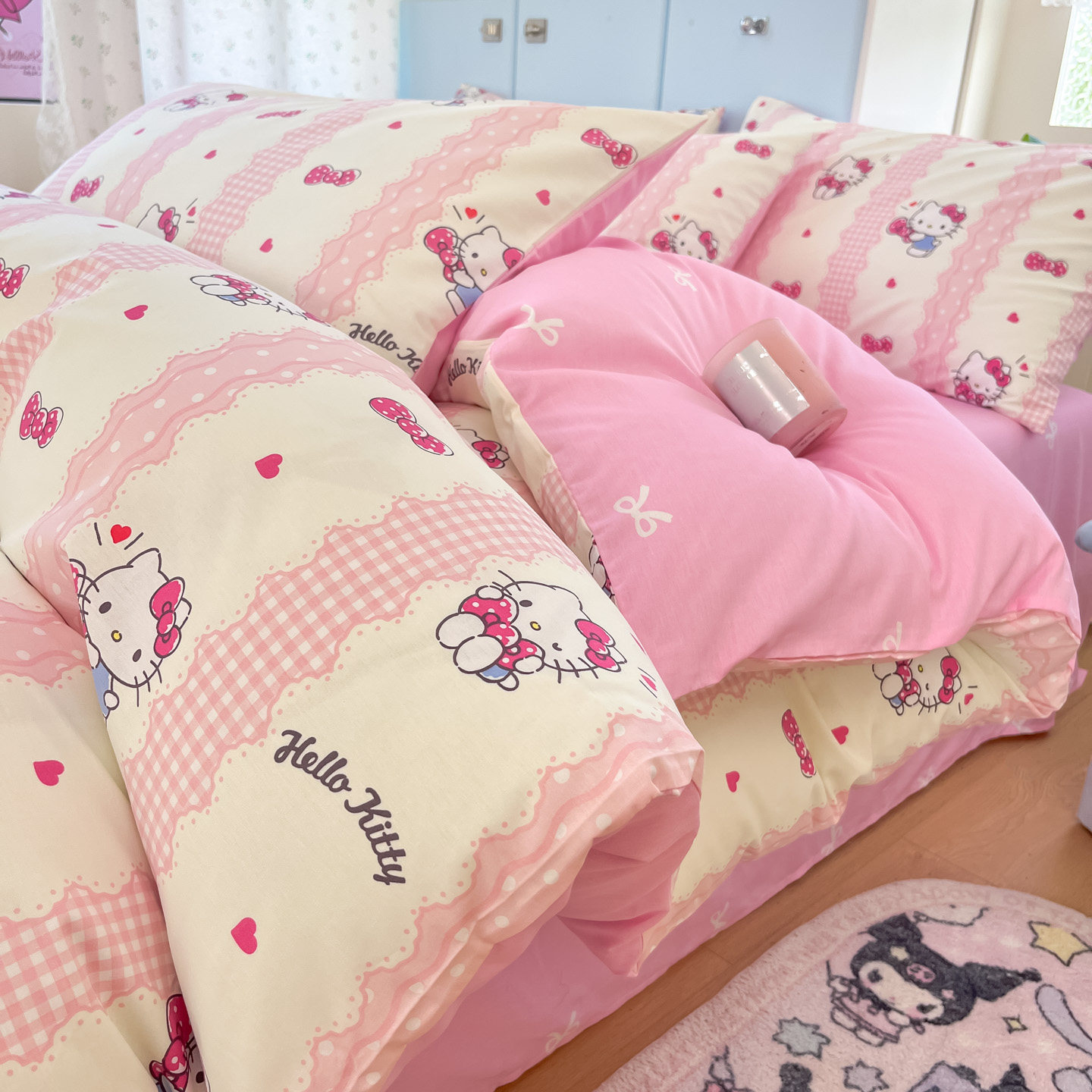 公主风女孩全棉床品四件套helloKitty纯棉床单被套学生三件套床笠
