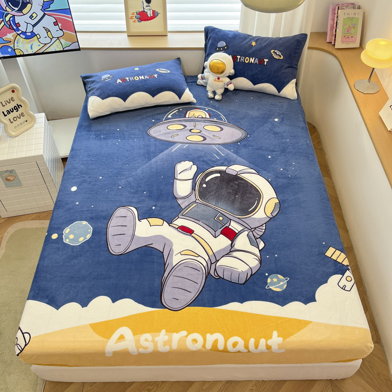冬季卡通牛奶绒床笠三件套珊瑚绒儿童床罩宇航员法兰绒床垫保护套,床上用品,床笠,淘宝优惠券,粉丝福利购,淘宝优惠卷
