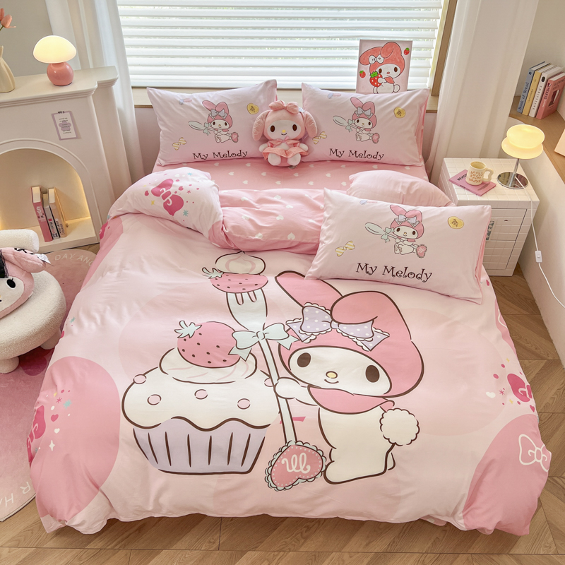 美乐蒂全棉床上四件套纯棉女孩hellokitty床单被套卡通儿童三件套