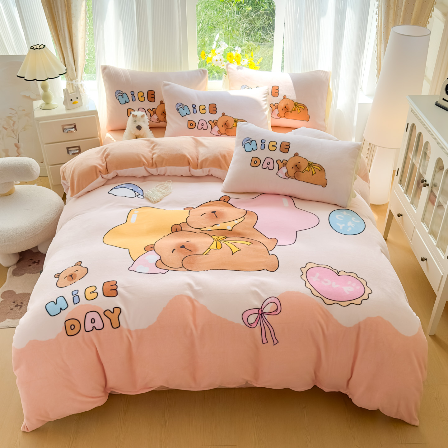 卡皮巴拉加厚牛奶绒被套四件套