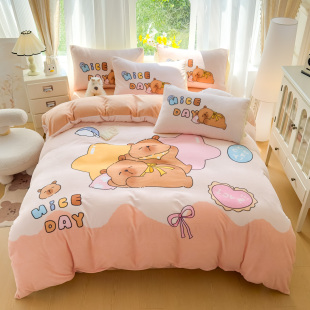 卡皮巴拉加厚牛奶绒被套单件冬季 加绒儿童被罩珊瑚绒床上三四件套
