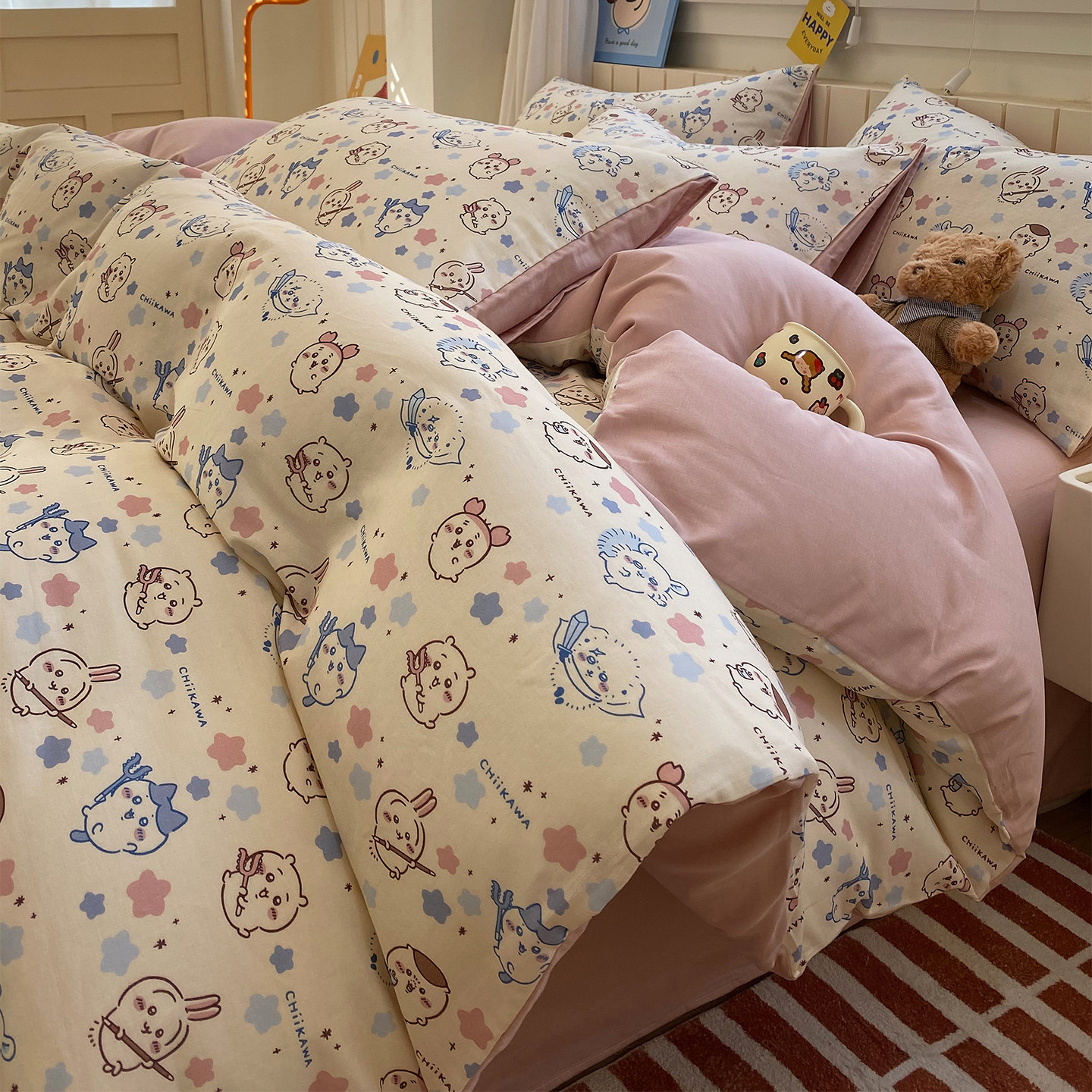 chiikawa吉伊卡哇全棉双层纱四件套纯棉卡通被套床单人床上三件套