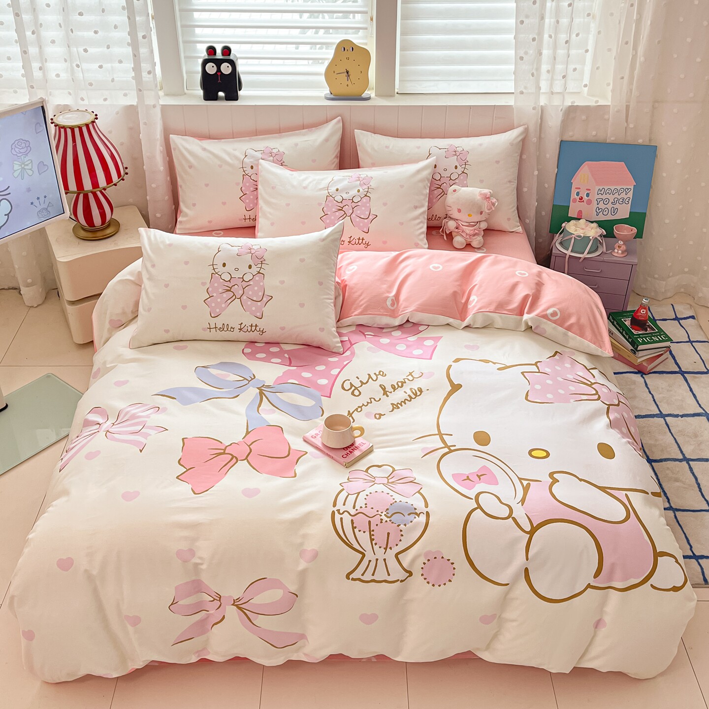 helloKitty卡通四件套全棉纯棉女孩儿童被套床单人宿舍床上三件套