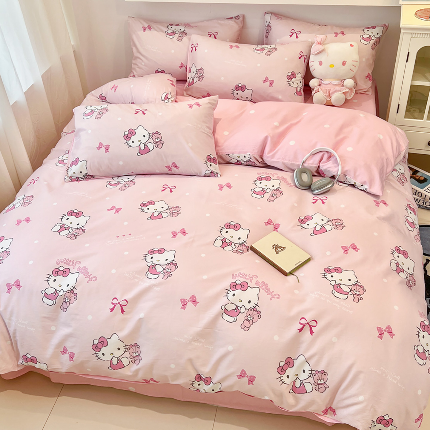 女孩公主风四件套纯棉helloKitty儿童床单被套全棉宿舍床上三件套