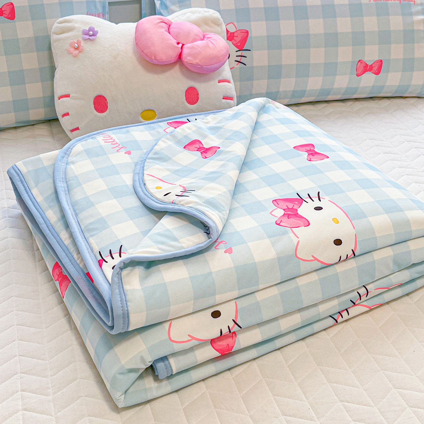 helloKitty凉感丝空调被夏凉被儿童夏被三件套可水洗幼儿园薄被子