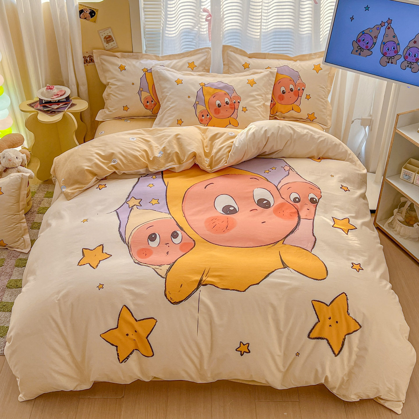 卡通星星人全棉被套单件儿童被罩纯棉床单人学生宿舍床上三四件套