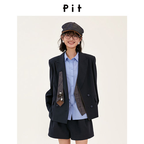 【商场同款】PIT26秋新款学院风休闲西装外套格纹领带107D630256