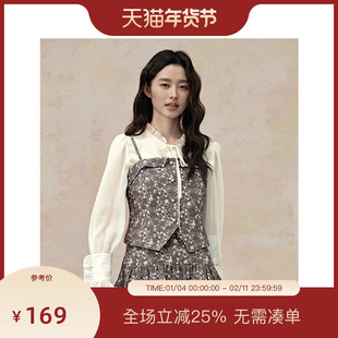 PIT花边木耳领女士衬衫蝴蝶结系带百搭上衣2025春季新款衬衣内搭