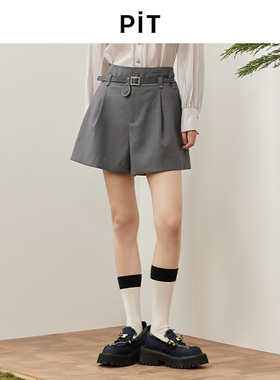PIT复古休闲灰色短裤高腰显瘦女士百搭休闲裤2025春季新款a字裤
