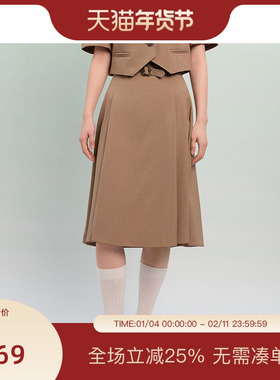 PIT纯色收腰A字西装半身裙女2025春新款英伦风通勤职业百褶短裙