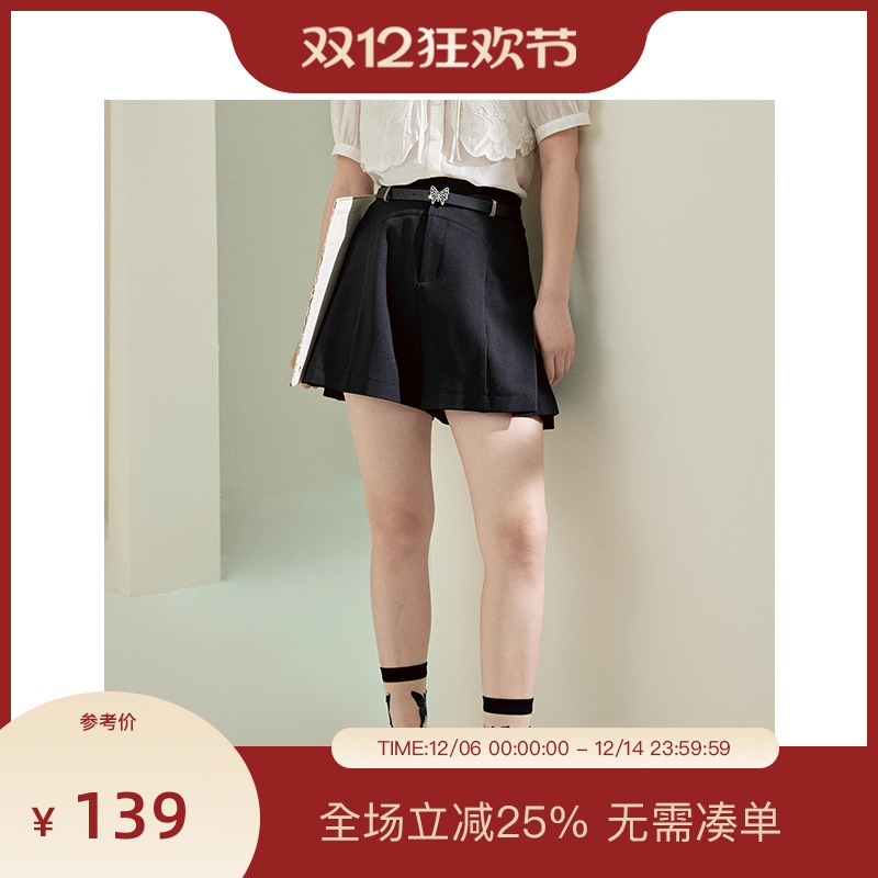 PIT法式黑色收腰拉链A字短裤女2025春新款休闲职业西装裤五分裤