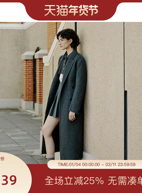 【博主同款】PIT复古长款绵羊毛呢大衣女2025冬季新款桑蚕丝百搭