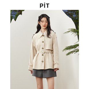 时尚 新款 百搭单排扣 翻领风衣外套女士2026春季 PIT卡其色中长款