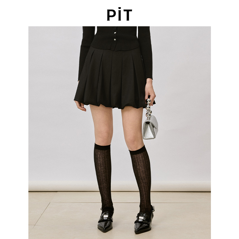 PIT复古经典百褶高腰短裙2025冬季新款百搭显瘦小个子显高