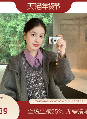 【博主同款】PIT宫廷复古捏褶法式衬衫女2025冬季新款紫色上衬衣