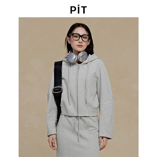 PIT复古花灰棉质短款卫衣女秋冬季运动风外套百搭小个子