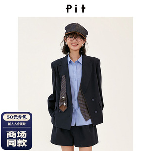 【商场同款】PIT26秋新款学院风休闲西装外套格纹领带107D630256