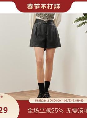 PIT小个子高腰黑色皮短裤酷飒2025春冬新款休闲显瘦花苞裤子女