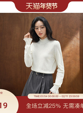 pit复古多色半高领蕾丝网纱打底毛针织衫女冬季新款宽松内搭上衣