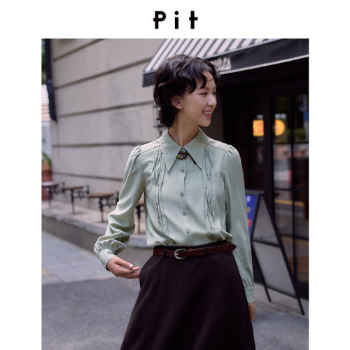 PIT复古风琴褶衬衫女2026秋冬新款设计感小众通勤气质长袖衬衣
