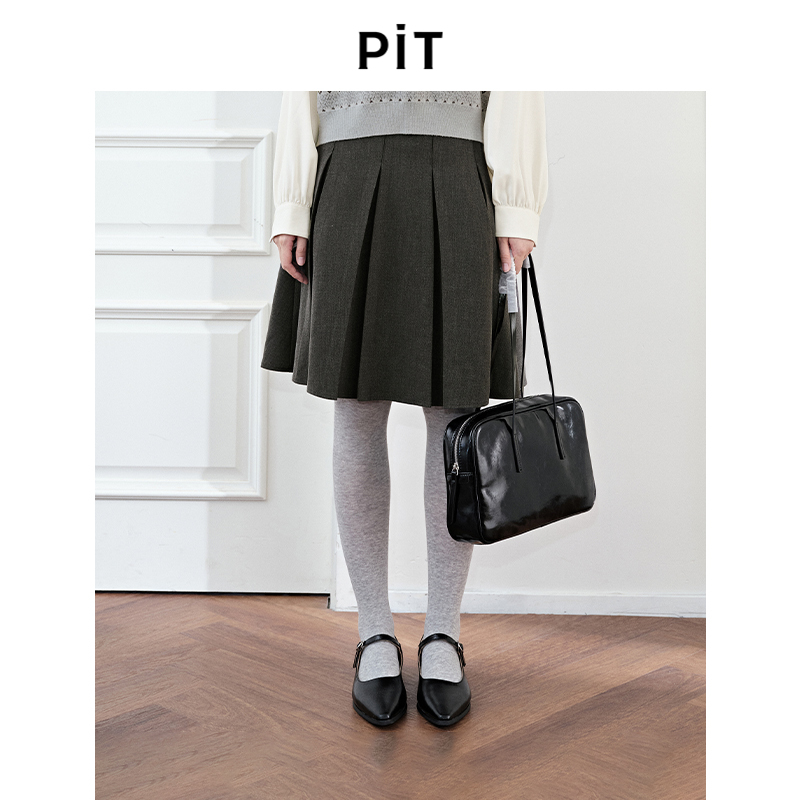 miu系美拉德穿搭PIT复古灰色百褶半身裙女秋新款高级感中长裙