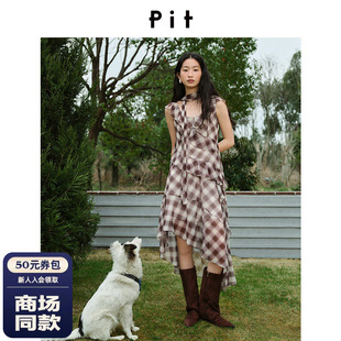 【商场同款】PIT26秋新款格纹无袖荷叶连衣裙显瘦106D630218