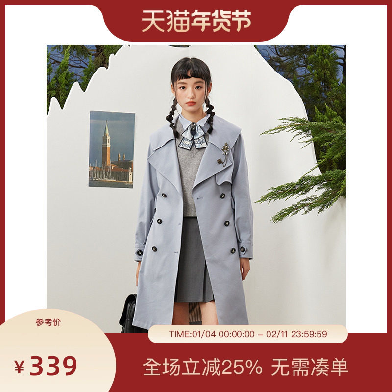 PIT中长款大翻领简约复古中长款风衣女士2025新款百搭通勤外套